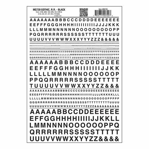 Letters Dry Transfer Sheet Gothic RR Black Woodland Scenics MG720