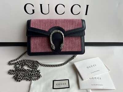 GUCCI 476432 Dionysus Super Mini Crossbody Velvet Rosa Blau Tasche NEU