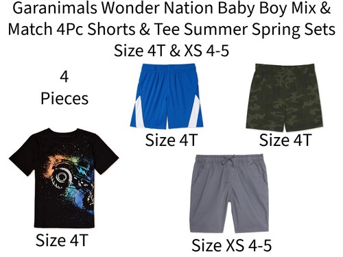 Garanimals Wonder Nation Baby Boy 4Pc Shorts & Tee Summer Spring Set Sz 4T & XS