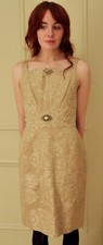 OSCAR DE LA RENTA VINTAGE, GOLDEN, SATEEN COTTON BROCADE SHIFT DRESS US 8 UK 10