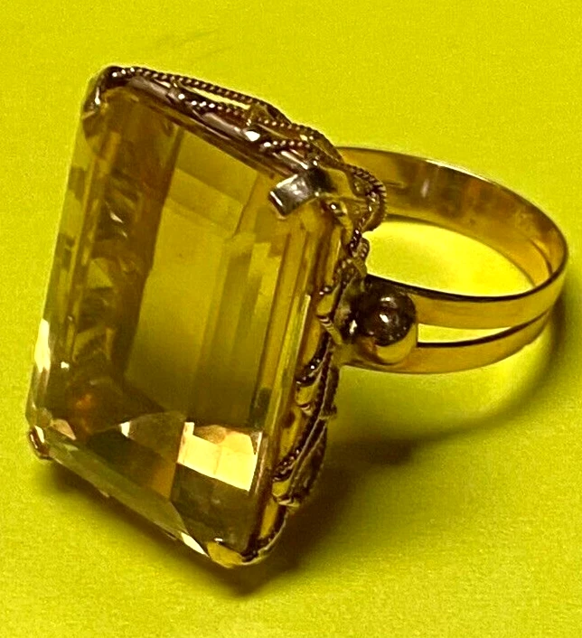 ANILLO ORO 18K (750) TALLA 9 CON CITRINO APROX 32 QUILATES PESO TOTAL 12+ GRAMOS Foto 3 de 4