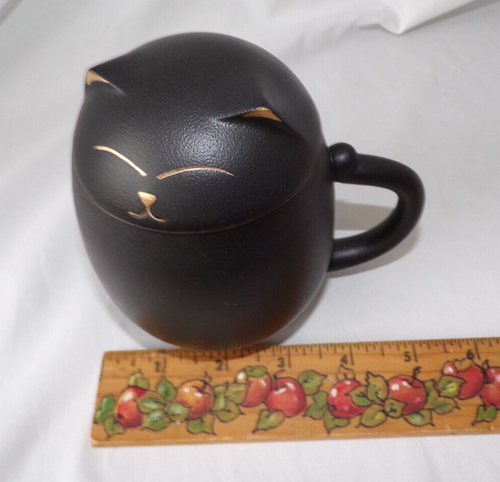 Ceramic Black Cat Tea Cup Mug, 12 fl oz With Lid & Infuser Kitten Gold Accents - Picture 15 of 16