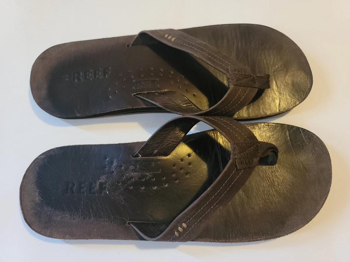 Reef Mens Brown Leather TQT Arch System Bottle Opener Sandals Flip