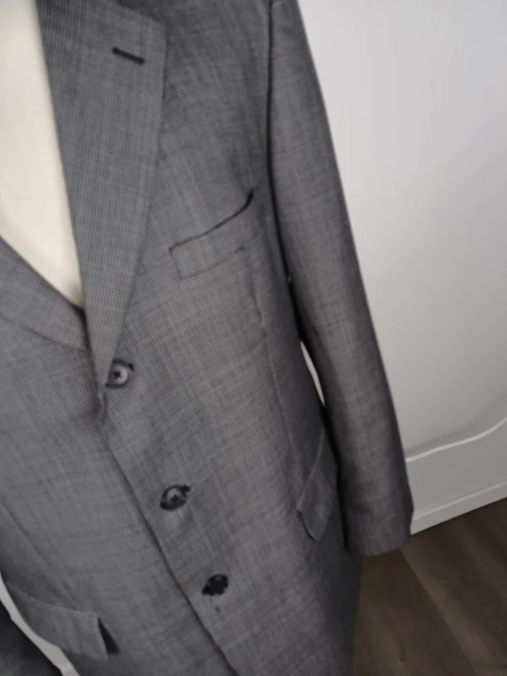 Abrigo deportivo Alfani para hombre talla 44R azul a cuadros pequeños 100 % lana B52 Foto 2 de 4