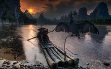 Landscape nature fisherman river guilin china mountains Custom Gaming Mat Desk