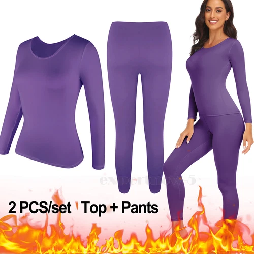 Womens Winter Ultra-Soft 2 Pc Thermal Set Top and Bottom Long Underwear Warm - Picture 24 of 27