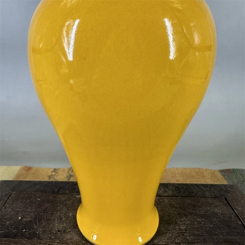 9" Collection China Qing Yellow Glaze Porcelain Plum Vase - Picture 5 of 5