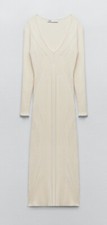 Womens Zara Beige Rib Knit MIDI Dress Medium M