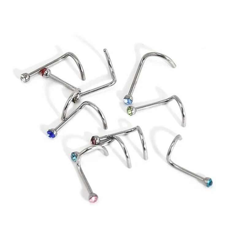 10 ORECCHINI NASO PIERCING NASINO IN ACCIAIO CHIRURGICO BRILLANTINO ZIRCONE 2 mm - Immagine 2 di 4