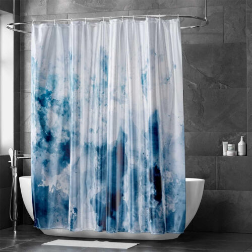 Waterproof Shower Curtain with Abstract Watercolor Spots 12 Hooks 69x70" Blue