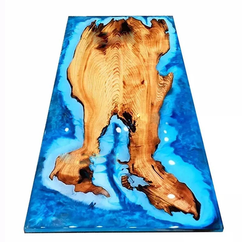 Ocean Epoxy Walnut Dining Table Top, Resin Office Desk Top, Furniture Table Deco
