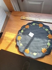 Primitive Wool Applique Fall Pumpkin Table Candle Mat