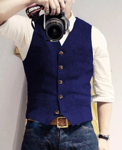 Mens Tweed Waistcoats Hunting Wool Vests Herringbone Vintage Retro Wedding Lined - Picture 36 of 36