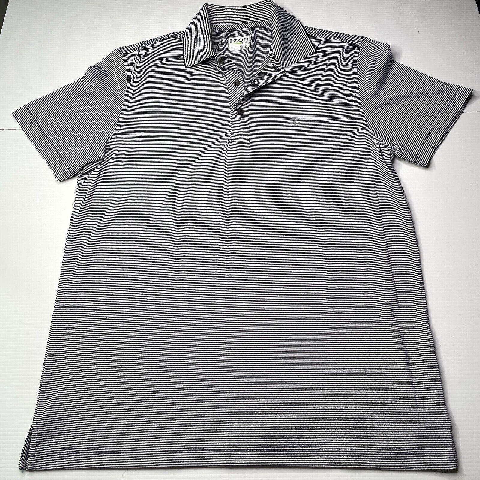 IZOD Mens Gold Striped Collared Athletic Polo Shirt Size M Black White Casual
