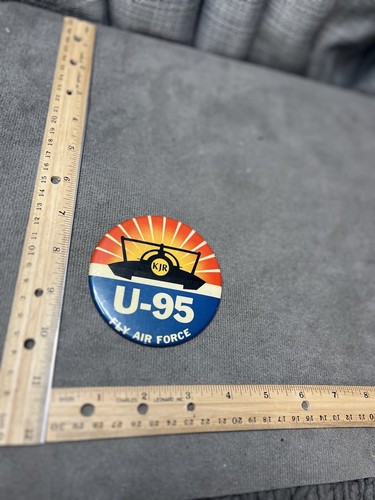 VTG KJR U-95 Fly Air Force Brooch Big Button Pin Hydroplane Racing - Picture 3 of 3