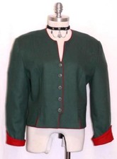 GREEN WOOL JACKET German Women Winter Short Car Fitted Blazer Coat 10 M B40"