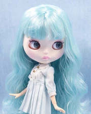 12" Blythe doll Nude blue hair custom made makeup face pink dudu lips joint body