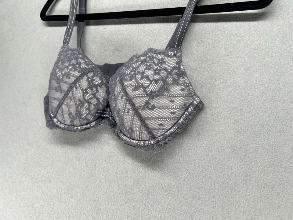 Chantelle Bra Size 32D Gray Rive Gauche Push Up Demi Underwire Lace Overlay 3082 - Image 3 of 4