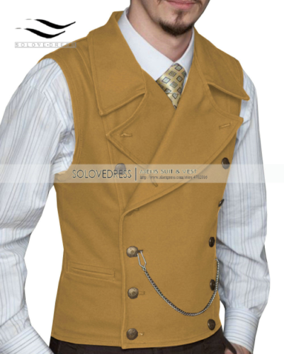 Men Suit Vest Lapel Neck Waistcoat Formal Double-breasted Business Slim Fit Vest - Picture 7 of 43