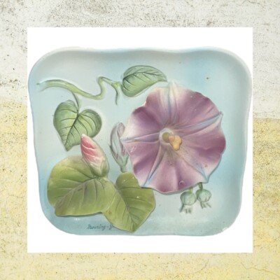 Vintage Napco 5  Square Morning Glories 3D Flowers Wall Plate Hanging Decor