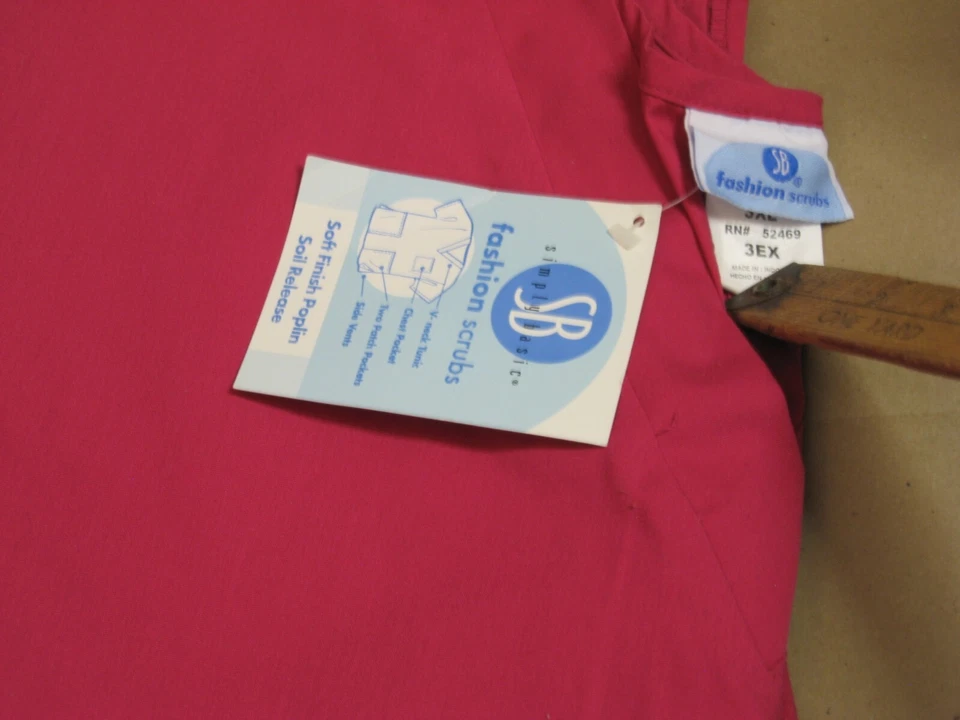 Simply Basic - Women's Plus Size Red Medical Scrub Top Size 3EX - Image 2 of 2