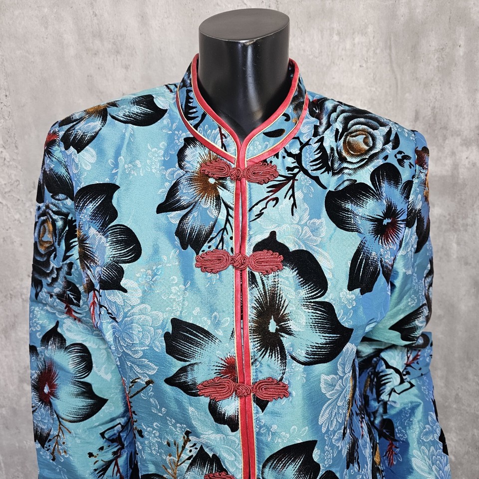 Vintage Beautiful Asian Silk Jacket Velveteen Floral Jacket Blouse Top