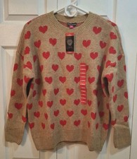 Vince Camuto Sweater Hearts Red Camel Crew Neck XS MSRP 79 SV1824 New Tags Soft