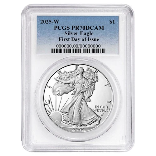 2025-W Proof $1 American Silver Eagle PCGS PR70DCAM FDOI Blue Label White Frame