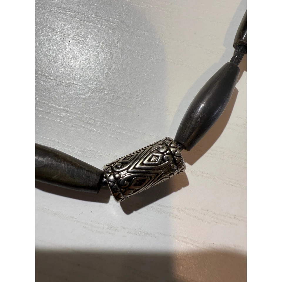 木质珠项链带银色口音珠 – 波西米亚珠宝 — 第 3/4 张图片