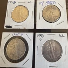 LOT OF 4 - 90% Silver Walking Liberty Half Dollars 1942, 1943, 1945D & 1946S