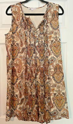 Daniel Rainn DR2 Paisley Sleeveless Shift Dress Women s M Pintuck Boho Summer