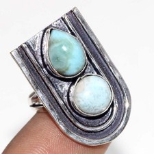 925 Silver Plated Decent Larimar Ring Handmade Jewelry Size US 5.5 MJ