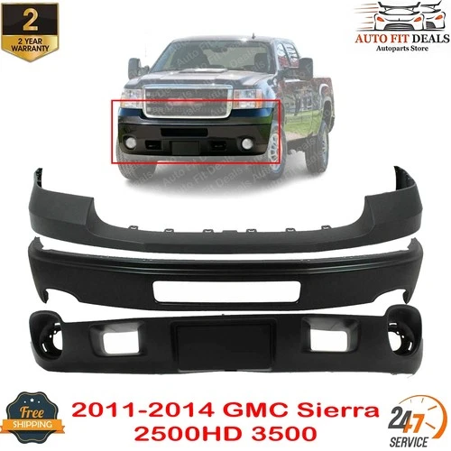 Front Primed Black Bumper + Valance + For 2011-2014 GMC Sierra 2500HD 3500