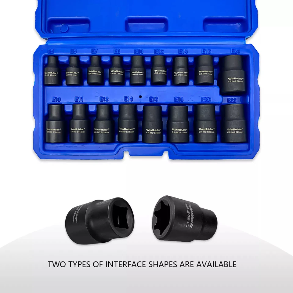 17Pcs 3/8" & 1/2" Drive Impact E-Torx Socket Set E5 to E24 E Torx Female Socket - Image 3 of 4