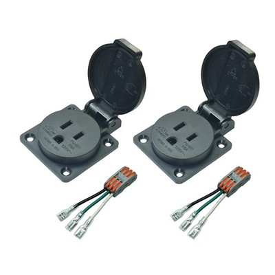 US Standard Waterproof Power Outlet 3-Hole Socket 15A125Vac 2 pcs, Black