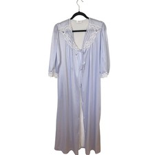 Vtg Womens Robe Poly Size Small Long Sleeve Full Button JC Penny Light Blue 80s