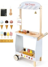 PairPear Wooden Toys Ice Cream Cart for Kids,Toddler Grocery Store Ice Cream Tru