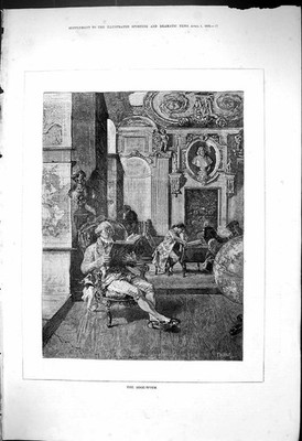 Original alter antiker Druck 1876 Bücherwurm Männer Lesen Sitzstuhl viktorianisch
