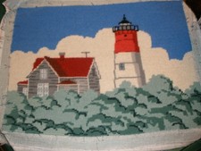 Vintage Handmade Needlepoint Lighthouse Piece 14.5"x11"