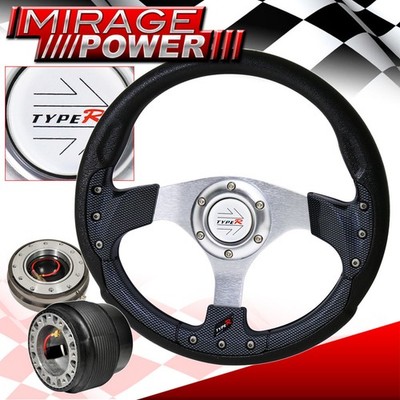 Carbon Inner Trim Steering Wheel + Gunmetal Slim Quick Release For 90-93 Accord