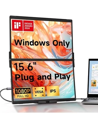 JSAUX FlipGo Lite 15.6" IPS Dual Stacked Portable Monitor, 1080P FHD Laptop Screen