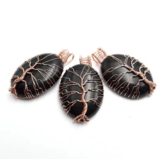 Black Onyx Tree Pendant Copper Wire Wrap Oval Size 30x40mm Sold per Piece