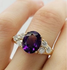 4.42 Ct Oval Cut Certified Natural Amethyst Diamond Wedding Ring 18k Yellow Gold
