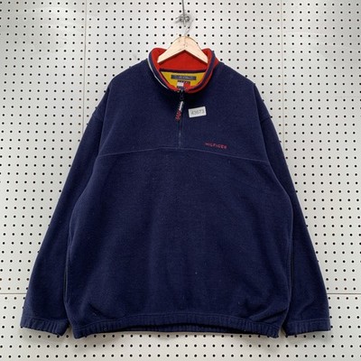 Vintage Tommy Hilfiger Sweatshirt Mens 2XL Navy Blue Mock Neck Pullover Fleece