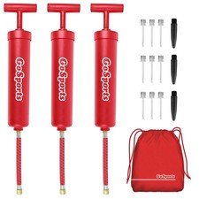 GoSports Sports Ball Inflation Pump 3 Pack with Needles Full Size, Red