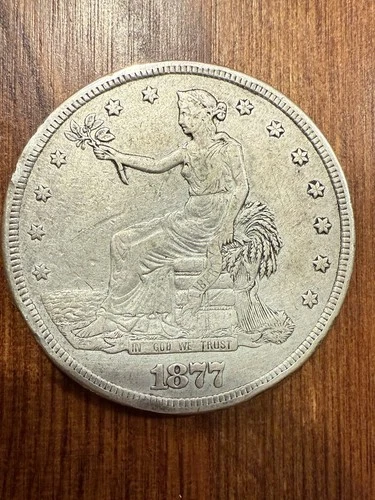 1877-S Silver Trade Dollar T$1 — VF+/XF Details — Rim Bumps