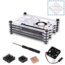 9 Layers Acrylic Transparent Case with Cooling Fan&Heatsink for Raspberry Pi 3B+