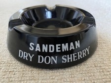 Vintage Sandeman Dry Don Sherry Black Ceramic Ashtray- Home Bar/Pub/Collection 