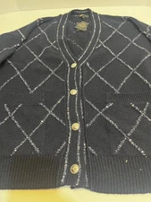 NWT Maje womens sequin V Cardigan Sweater Black with chrome buttons size small