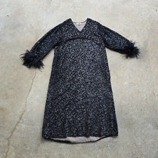  VINTAGE 90'S VALENTINO INTIMO Leopard Velour CAFTAN GOWN OSTRICH PLUMES M